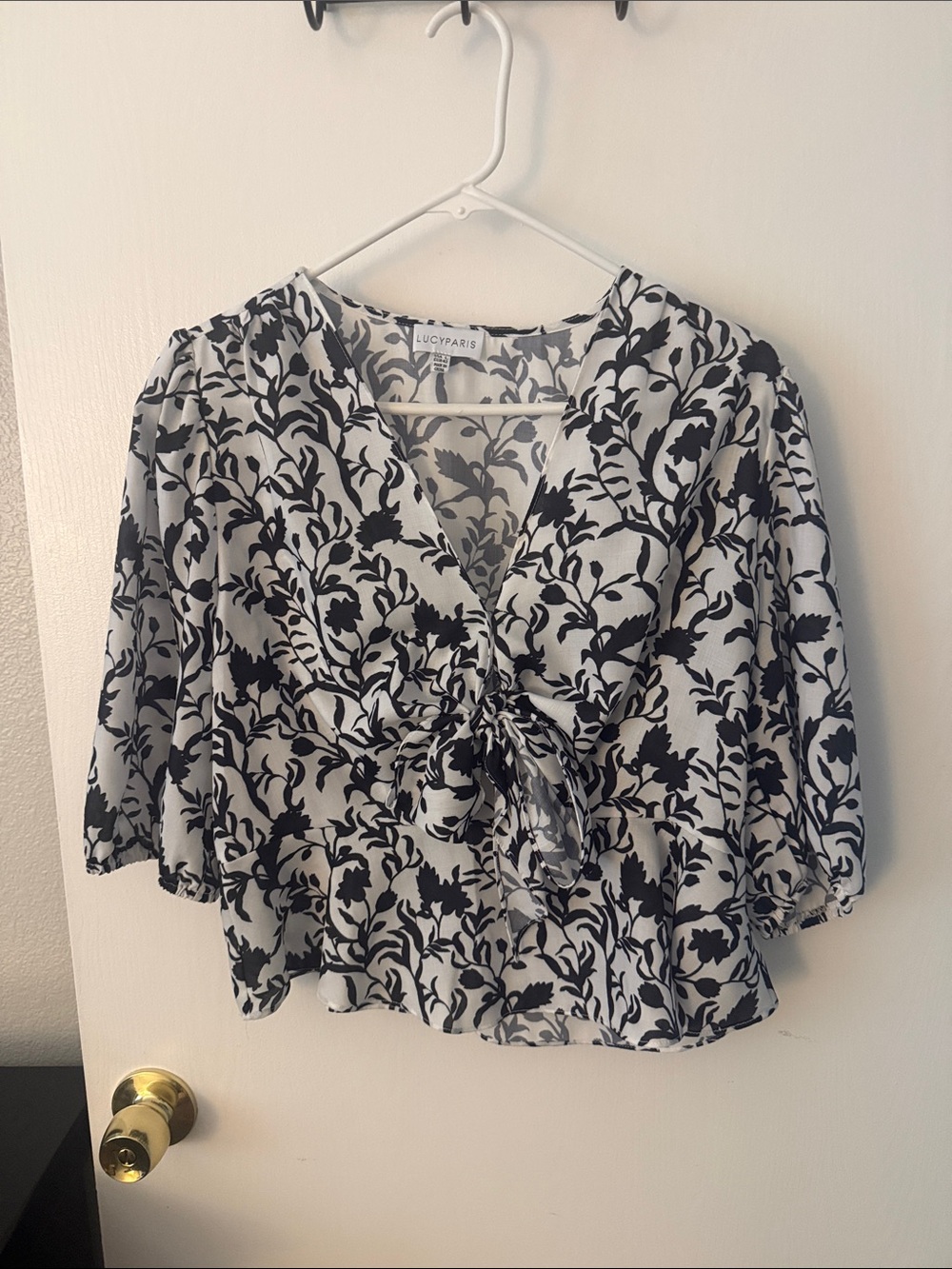 Lucy Paris Black & White Floral Tie-Front Top